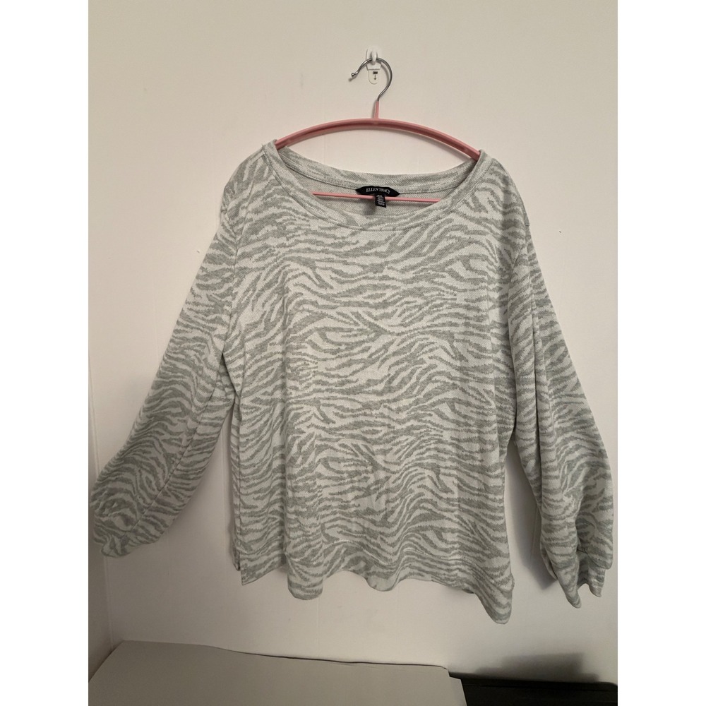 Ellen Tracy Sweatshirt Women XL Silver Zebra Jacquard Knit‎ Top Athliesure